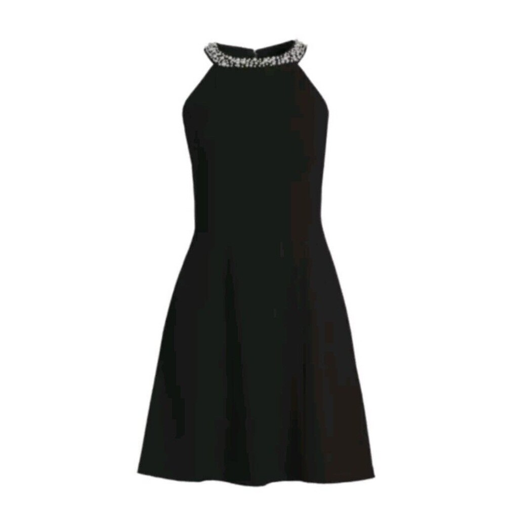 Karl Lagerfeld Paris Black Halter Cocktail Dress with Pearl Neckline Size 14 NWT